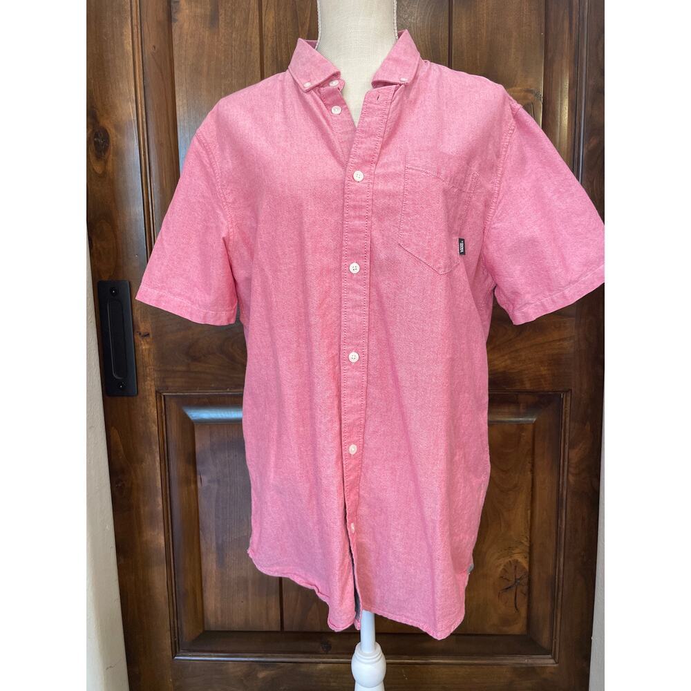 Vans Men’s Collared Short-sleeved Button Up Red Shirt. Size medium.
